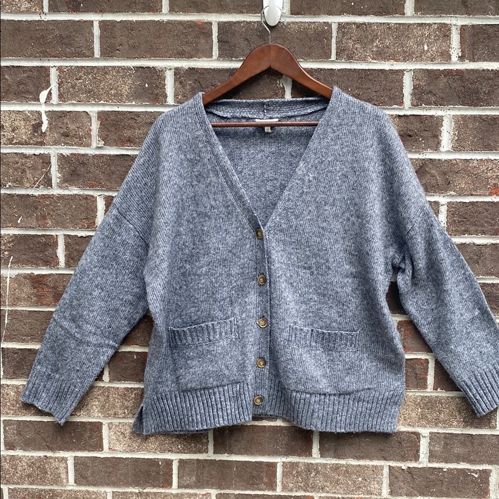 Ella Moss Slouchy Boyfriend Cardigan Gray L | Coastal Grandma Old Money Chic